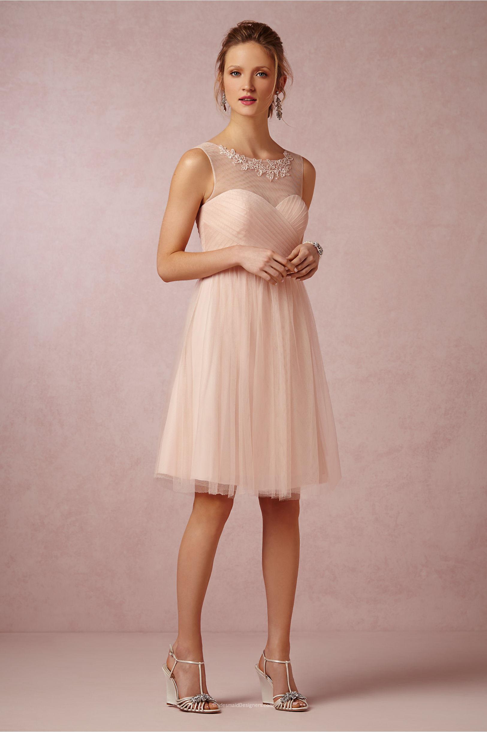 illusion-boat-neckline-short-knee-length-peach-tulle-bridesmaid-dress-1